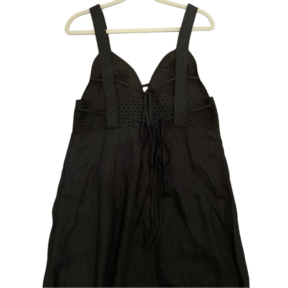 H&M Black Linen Dress NWT – Eyelet Embroidery Size M Summer Midi - Picture 4 of 11